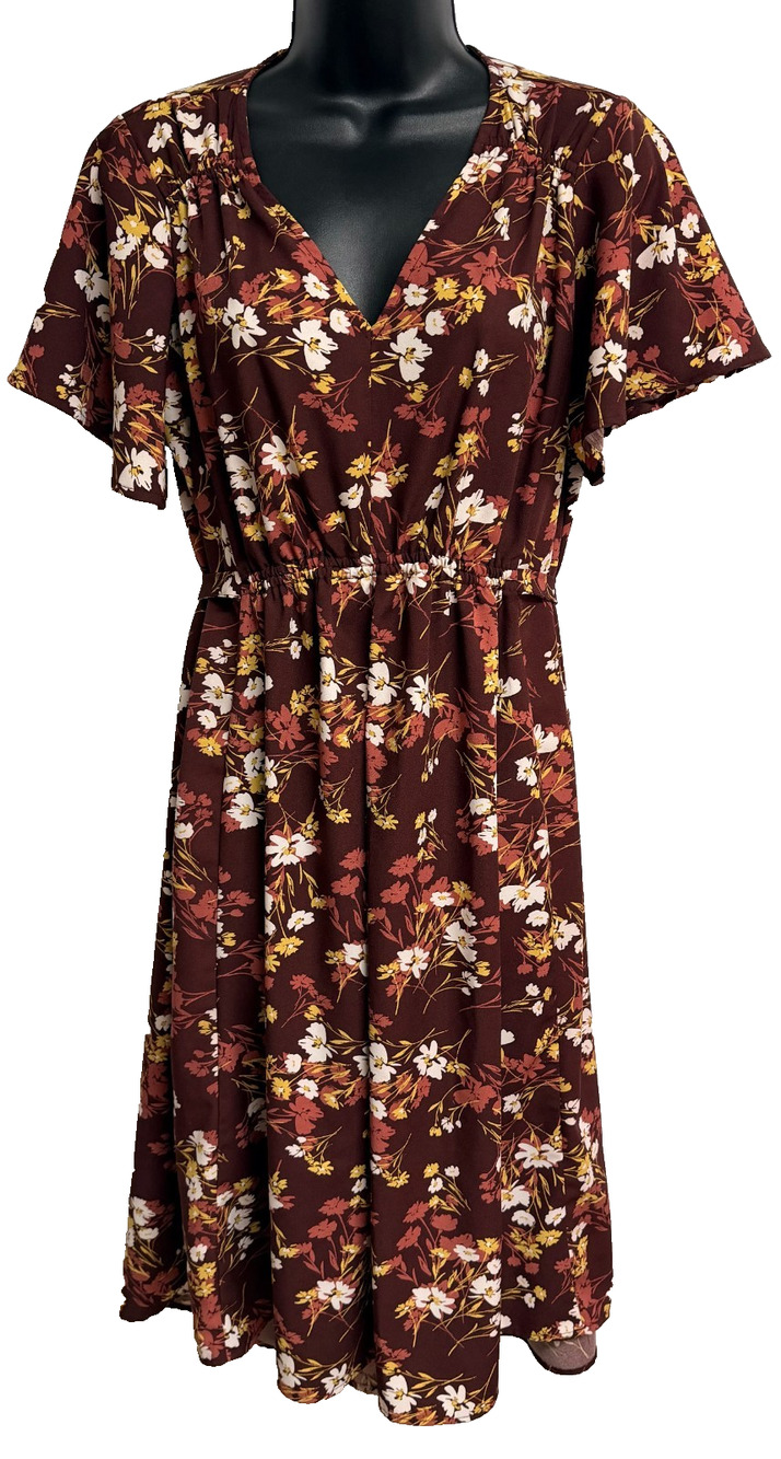 Isabel Maternity Short Sleeve Maternity Dress Womens M Burgundy Floral Print NEW